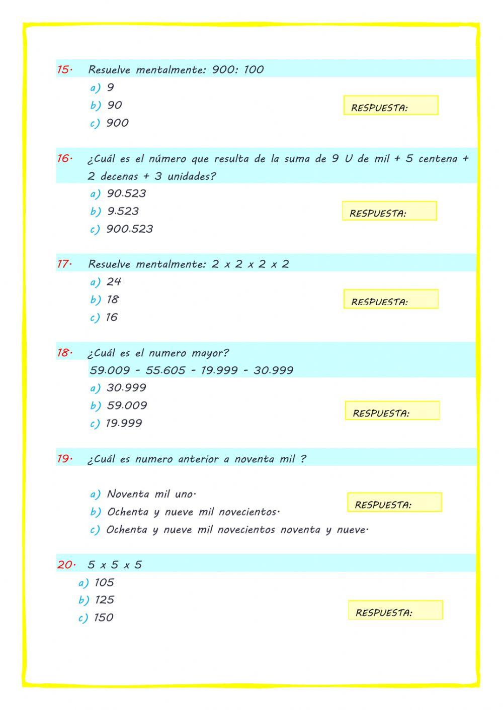 4º desafio de numeracion y operatoria
