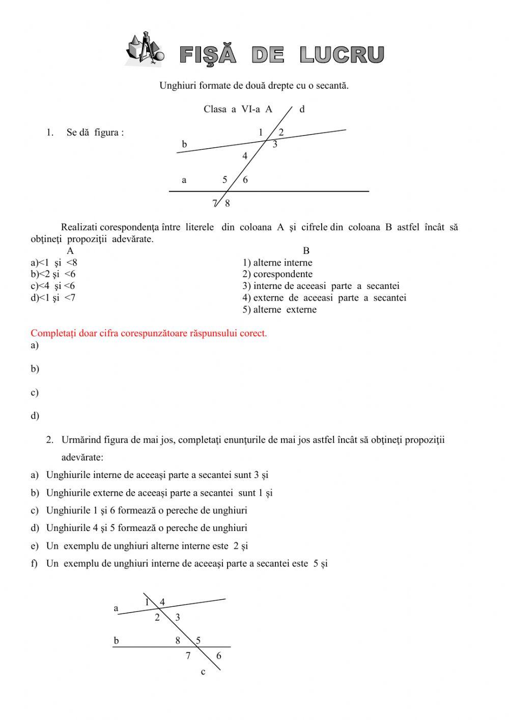 Unghiuri formate de două drepte cu o secantă