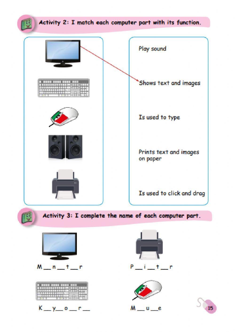 Parts of a computer and its functions in English, Computer accessories and  its functions