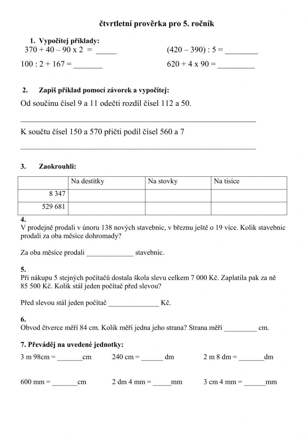 1. Čtvrtletí písemka