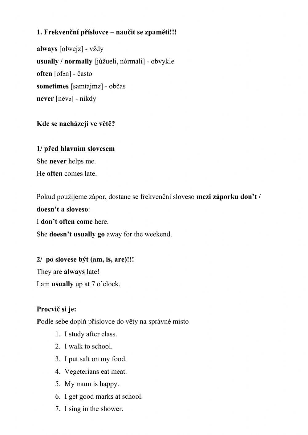 Adverbs of frequency