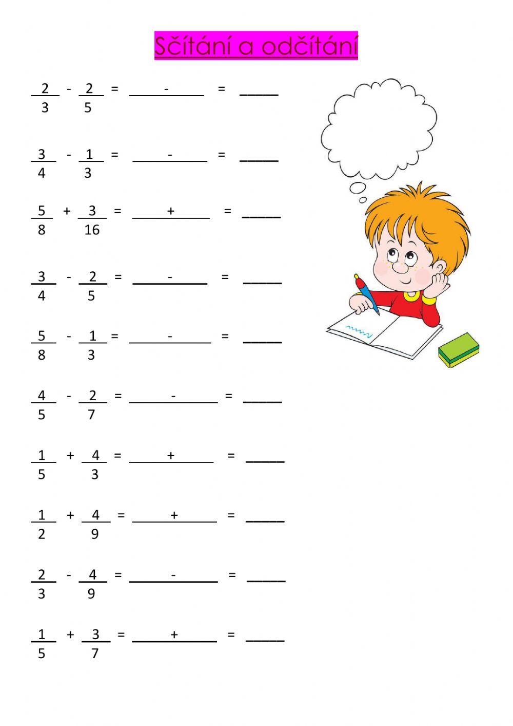 Zlomky - sčítání a odčítání