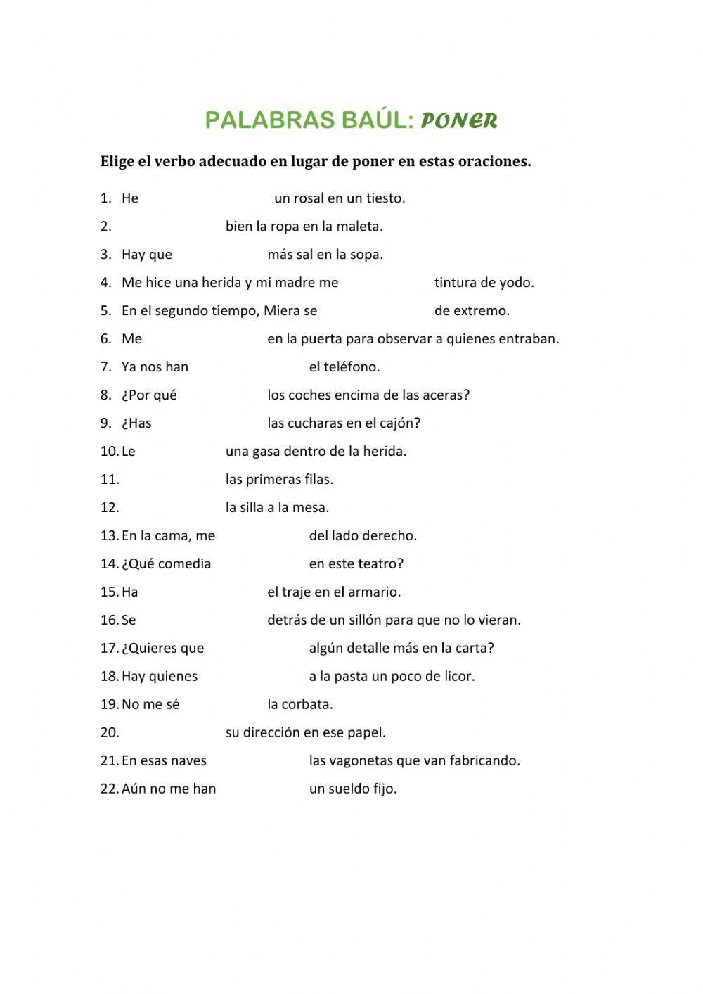 Palabras baúl: poner