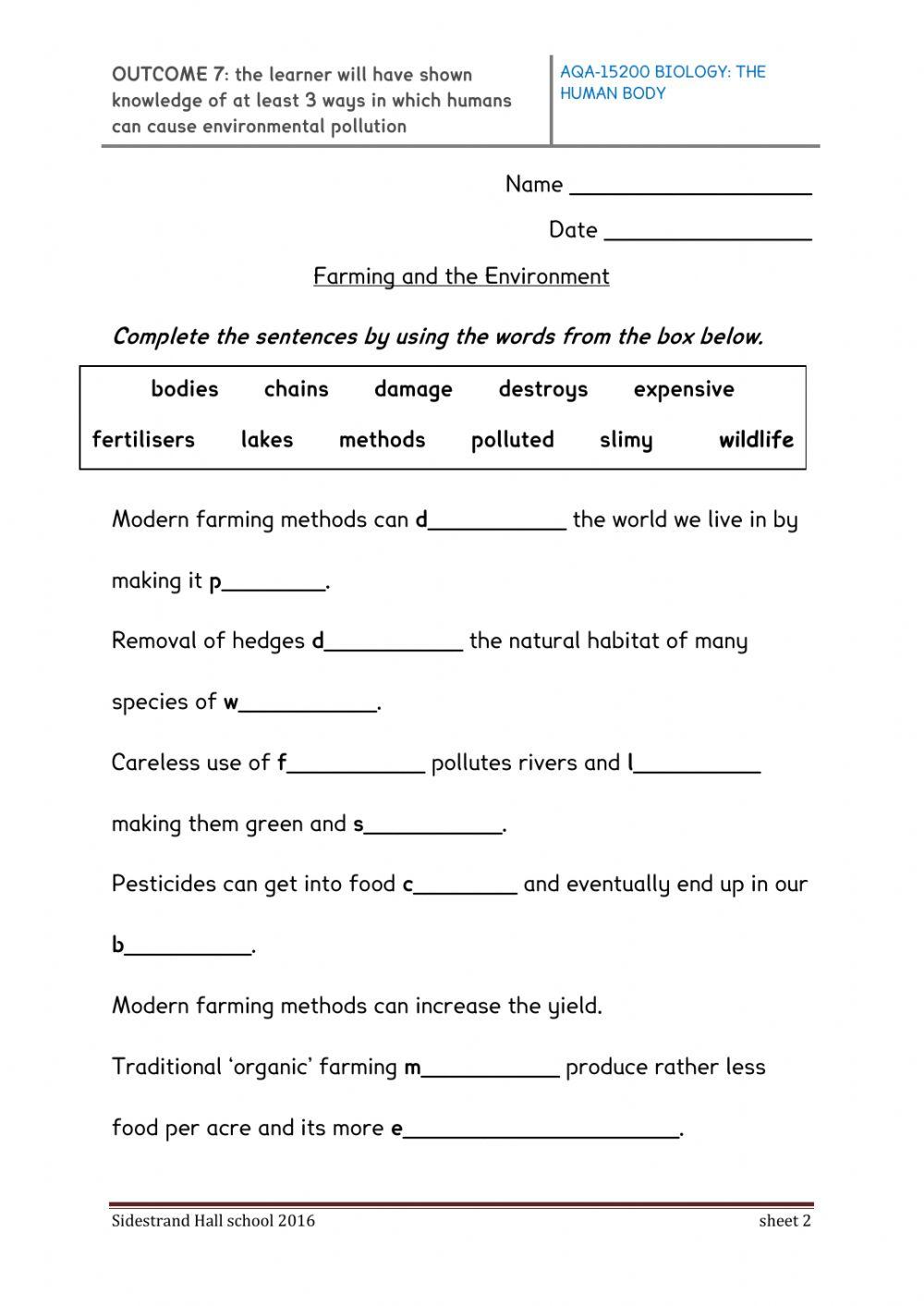 Human impact on the environment online exercise for live worksheets