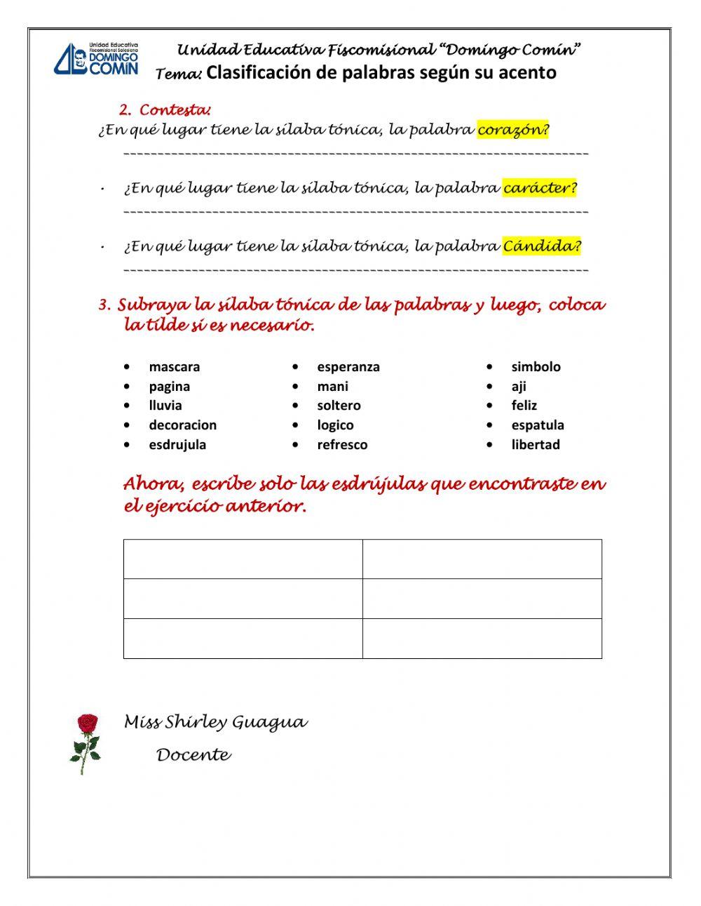 Clasificación de la sílaba tónica