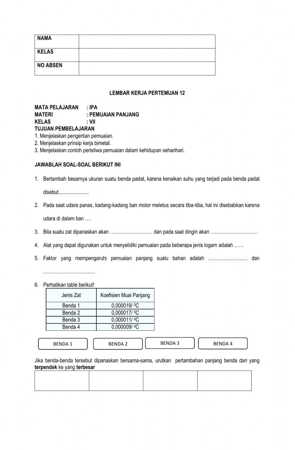 LK-IPA Kelas VII Pemuaian