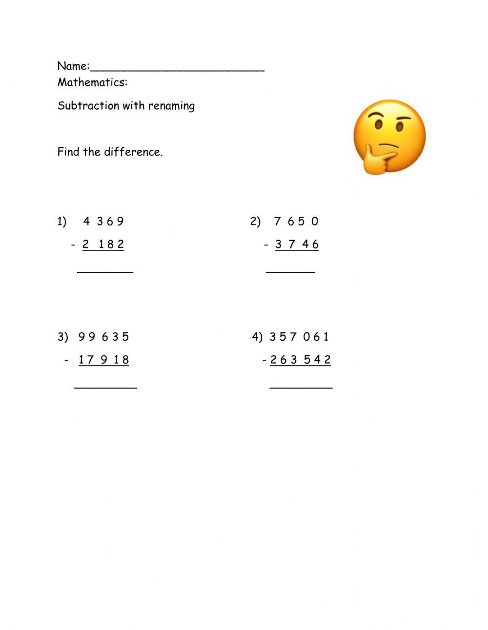 Subtraction with renaming interactive worksheet Live Worksheets