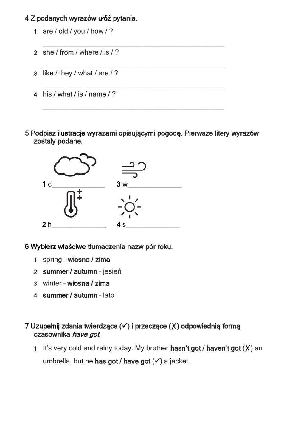 Brainy Klasa 5 Unit 1 4419755 | Brainy 5 Unit 1 Test poprawkowy | Marzena