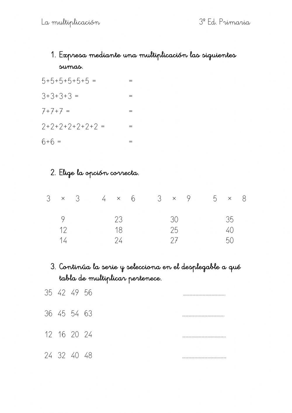 Multiplicación 3º Primaria
