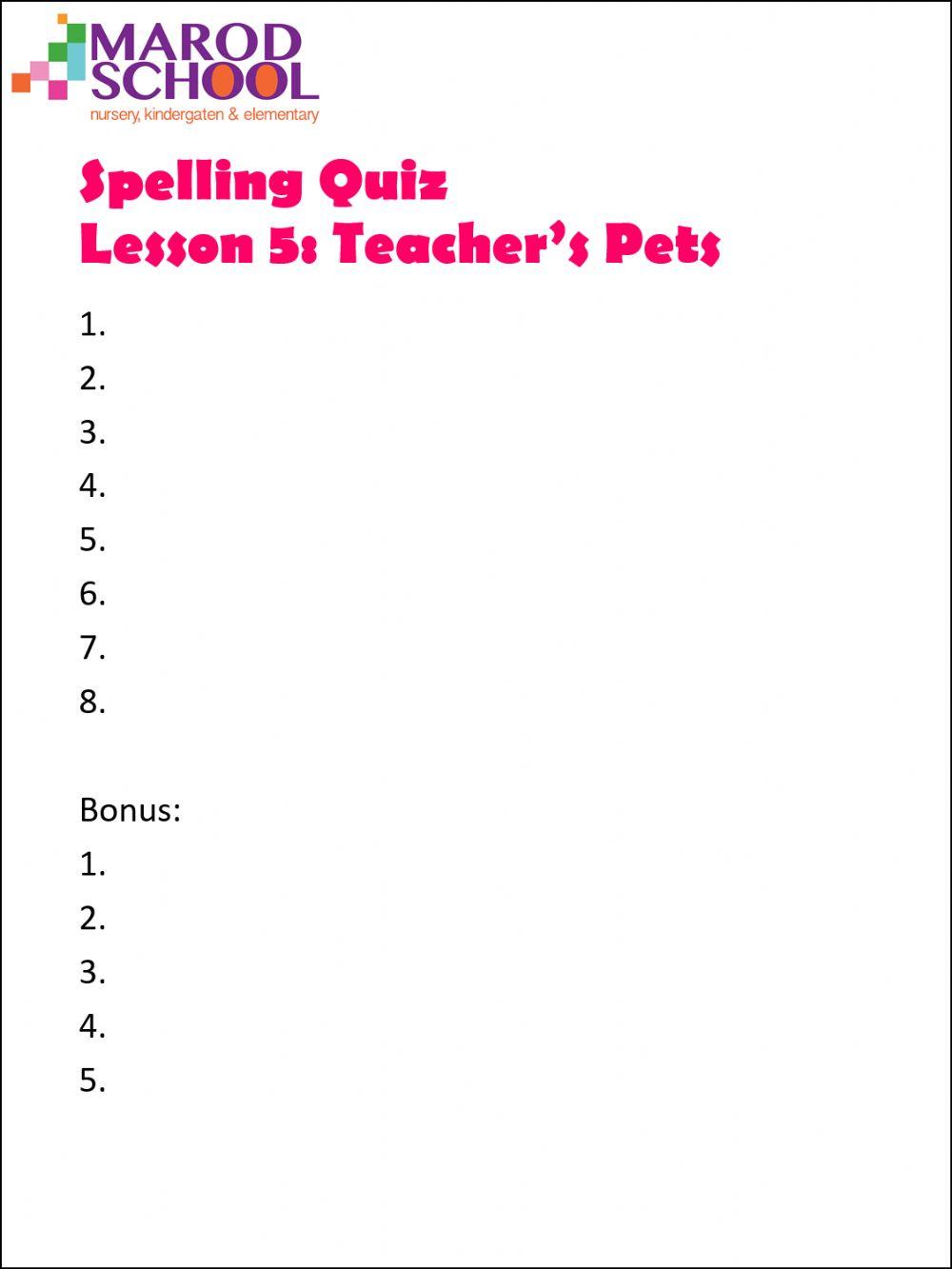 Teacher's Pets Spelling Quiz