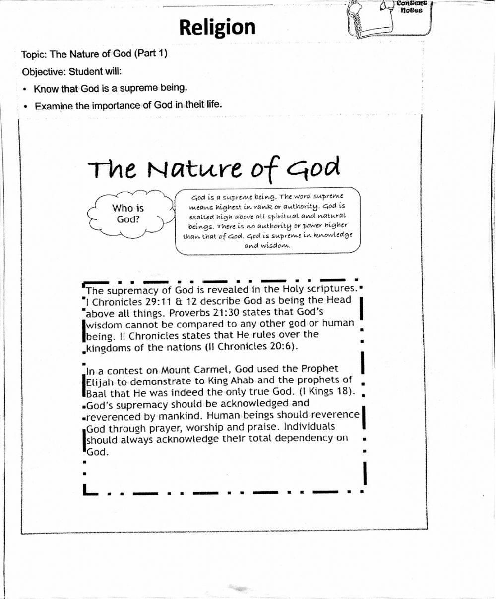 Nature of god notes online exercise for live worksheets