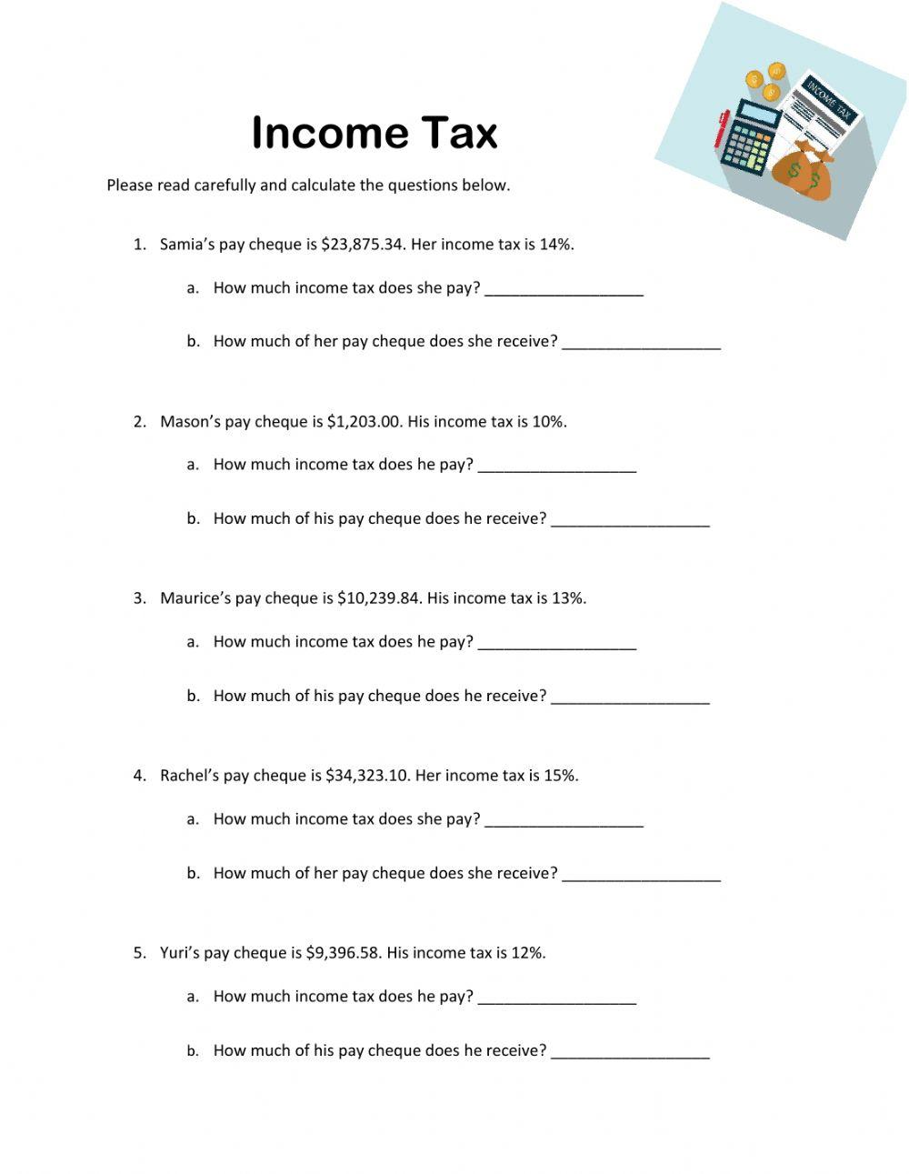 Income Tax worksheet | Live Worksheets Income Tax worksheet | Live Worksheets