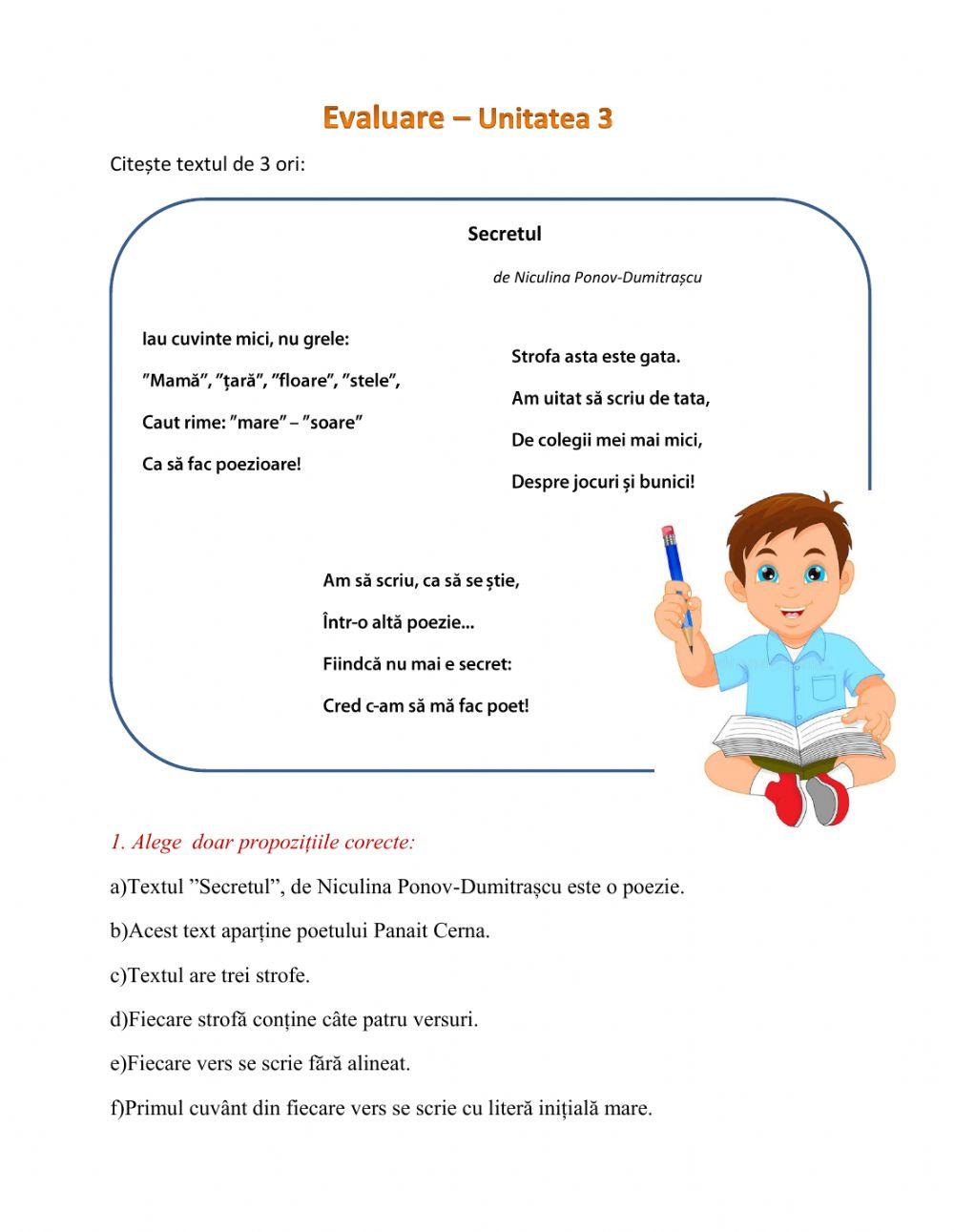 Evaluare Unitatea Familia-Textul liric