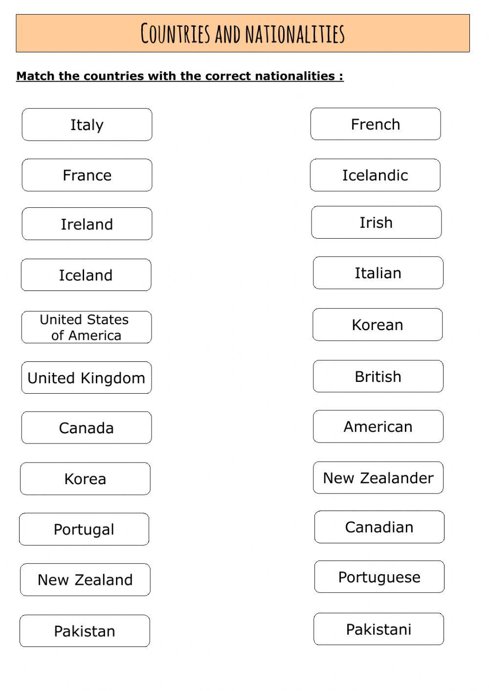 Countries and Nationalities - match up