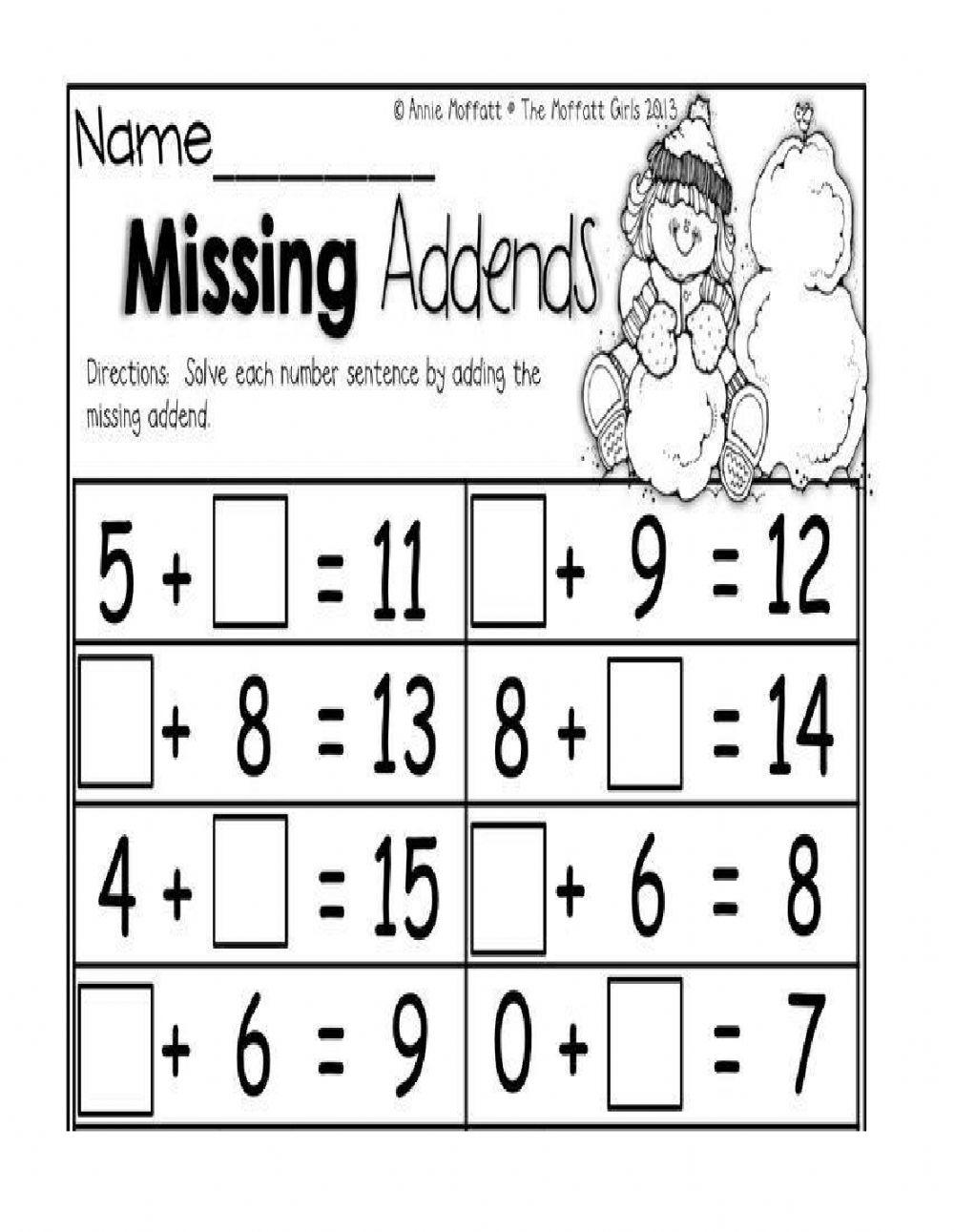 Find the missing addend worksheet Live Worksheets
