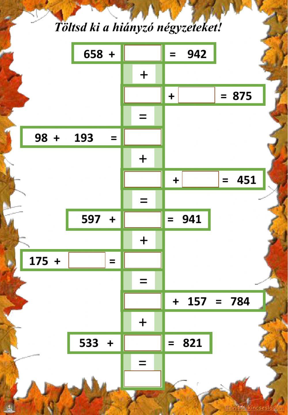 Ismeretlen tag kiszámítása 1000-ig, átlépéssel