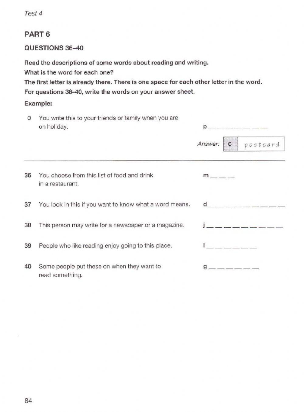 KET Reading and Writing Parts 5-6-7-8-9