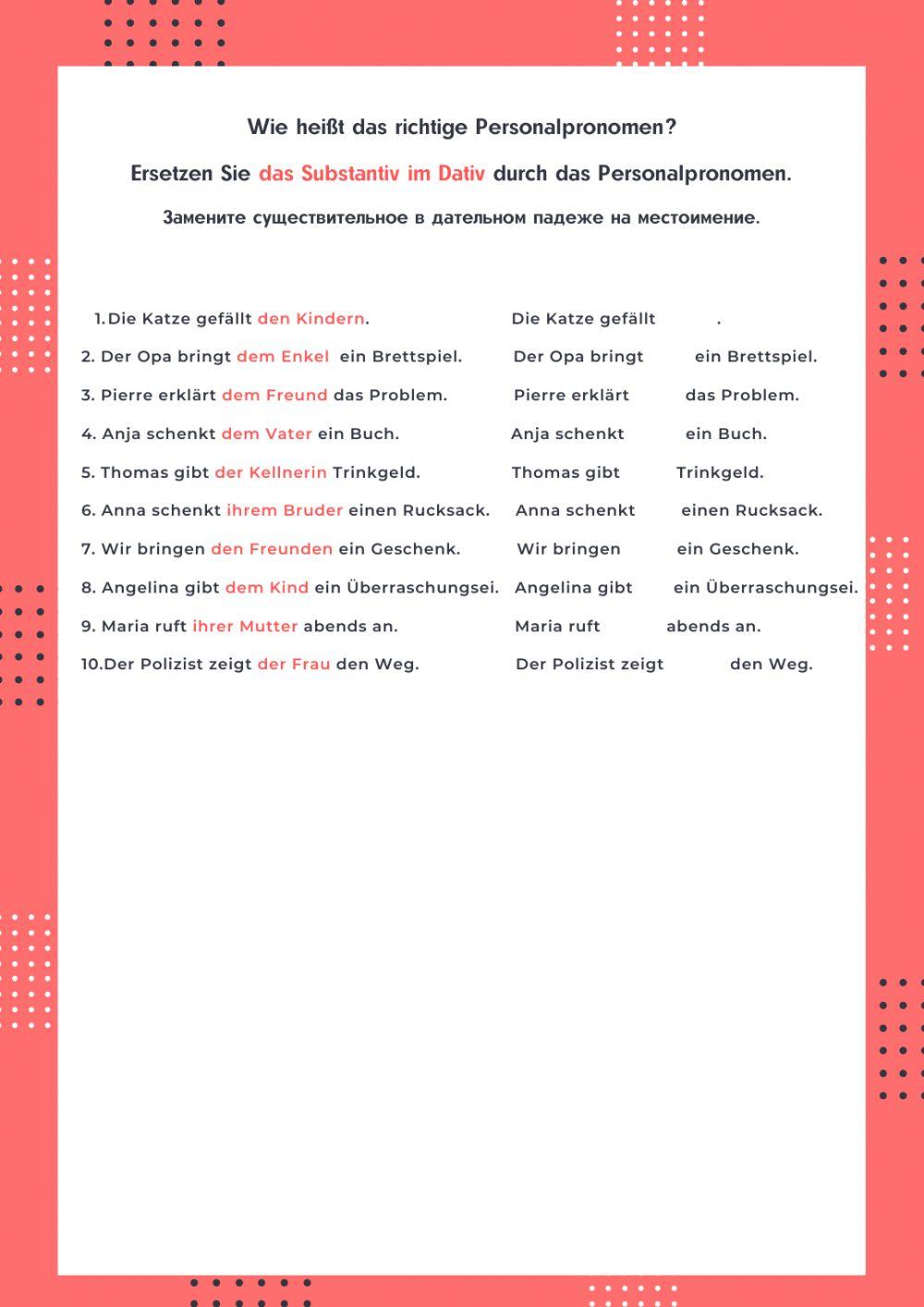 Personalpronomen im Dativ