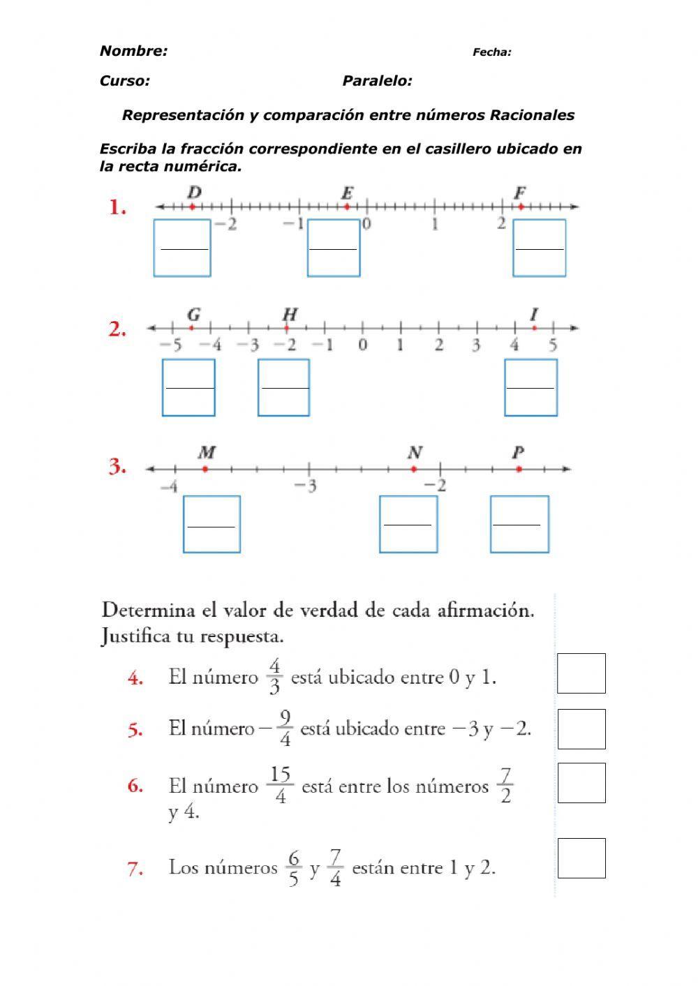 Representación y comparación de números Racionales