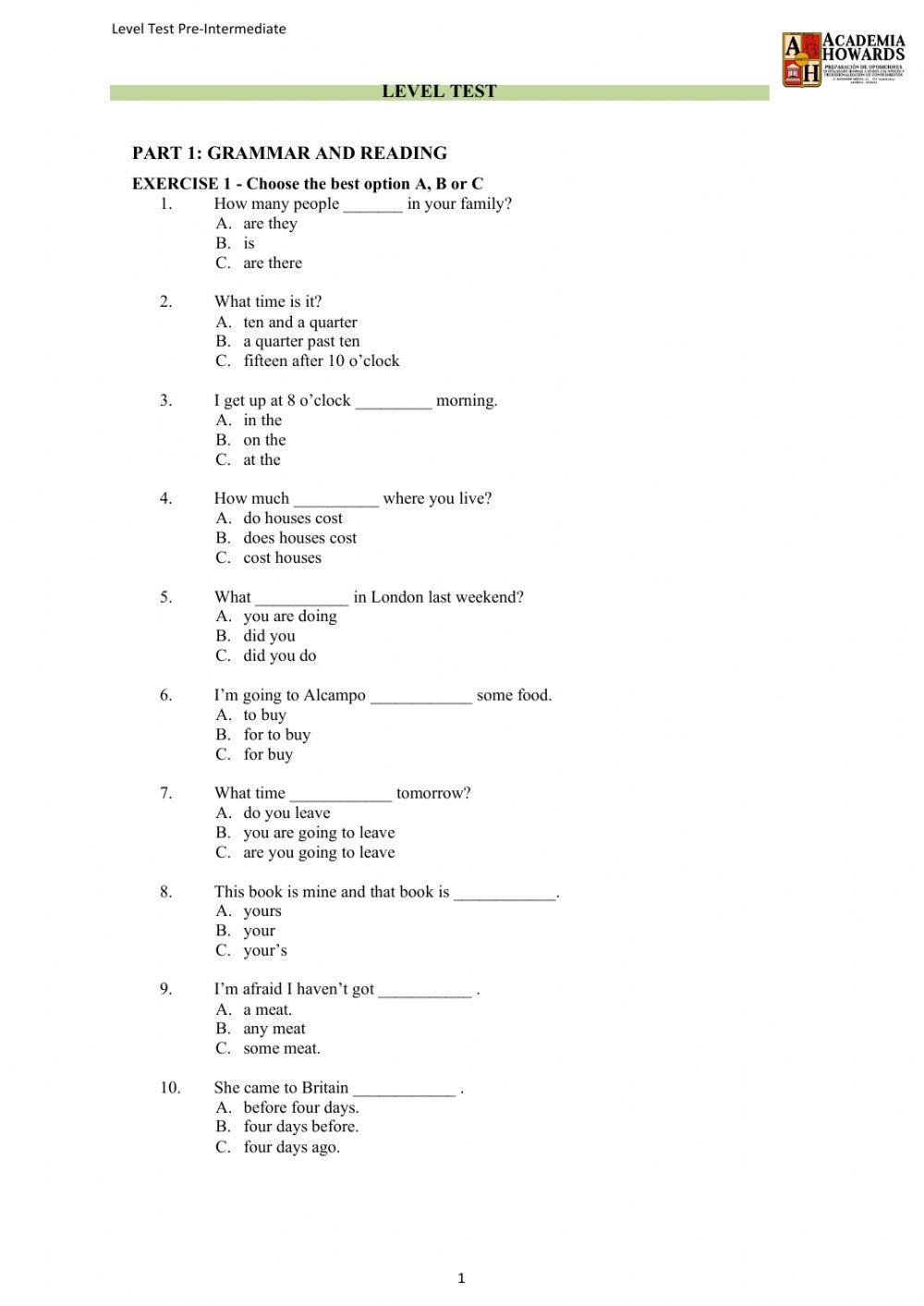 Level test b1 - b2