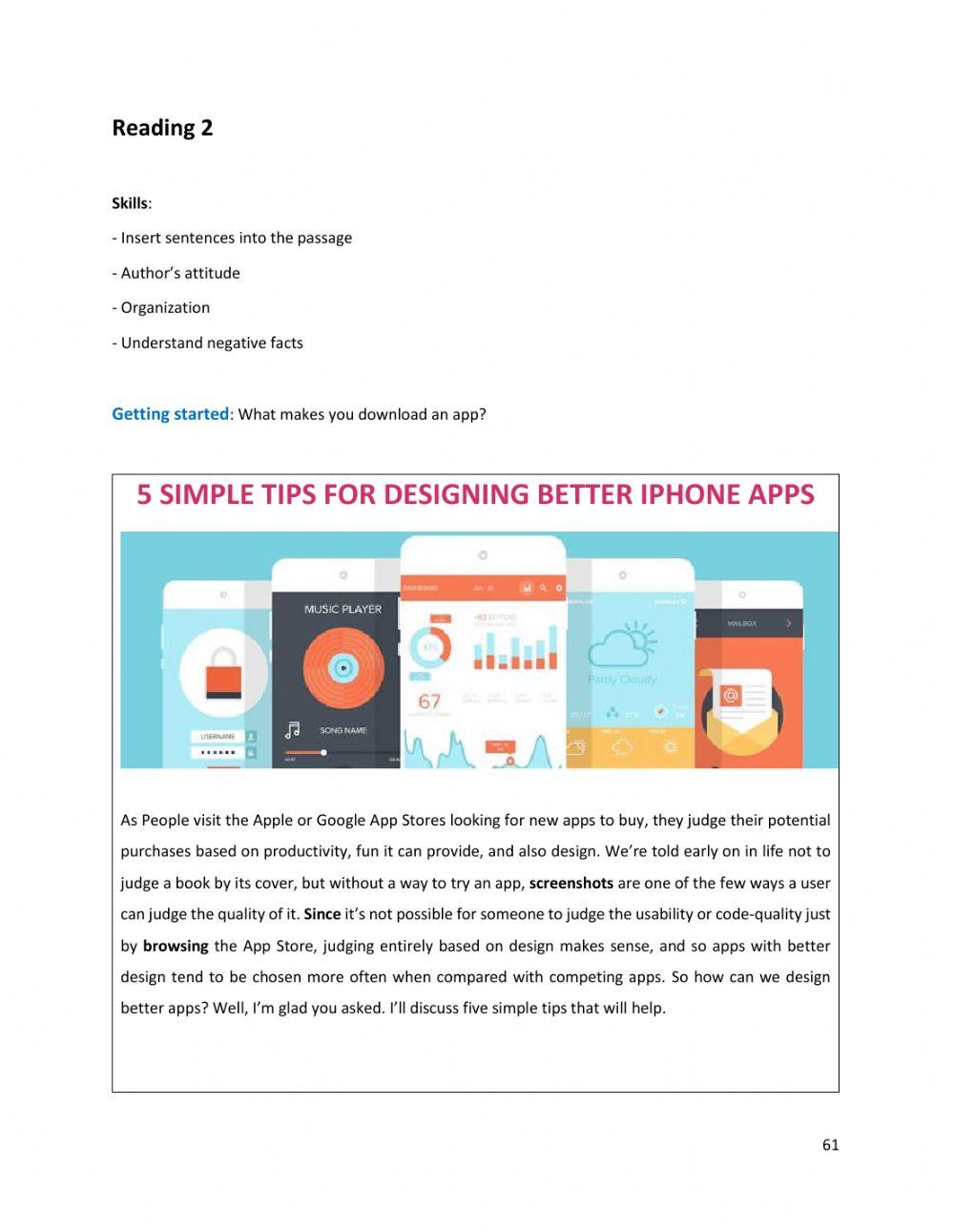 Unit 7 - Text 2 : 5  SIMPLE  TIPS  FOR  DESIGNING BETTER  IPHONE APPS