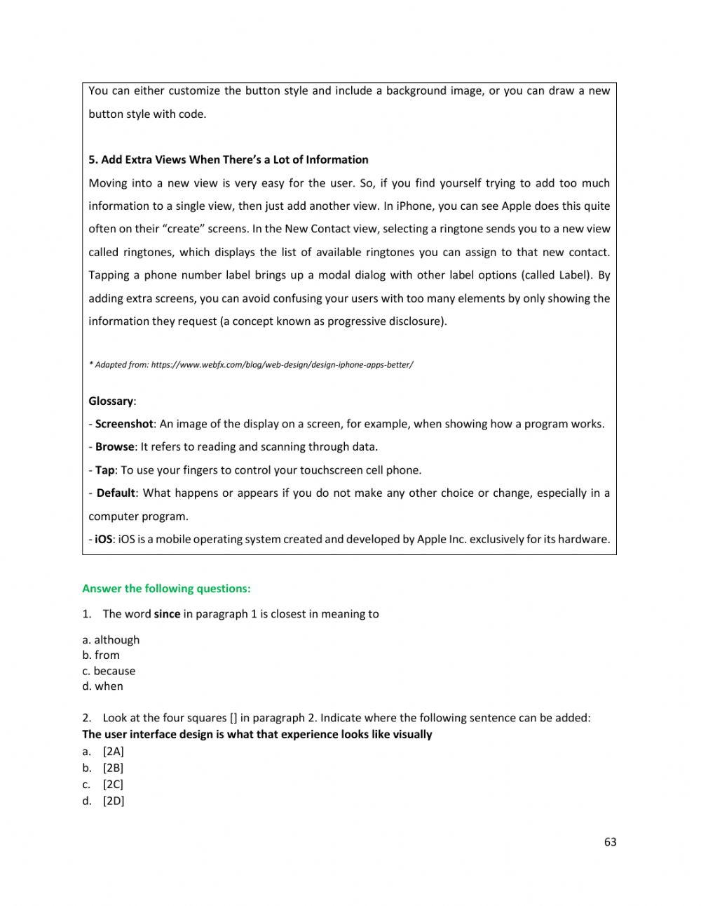 Unit 7 - Text 2 : 5  SIMPLE  TIPS  FOR  DESIGNING BETTER  IPHONE APPS