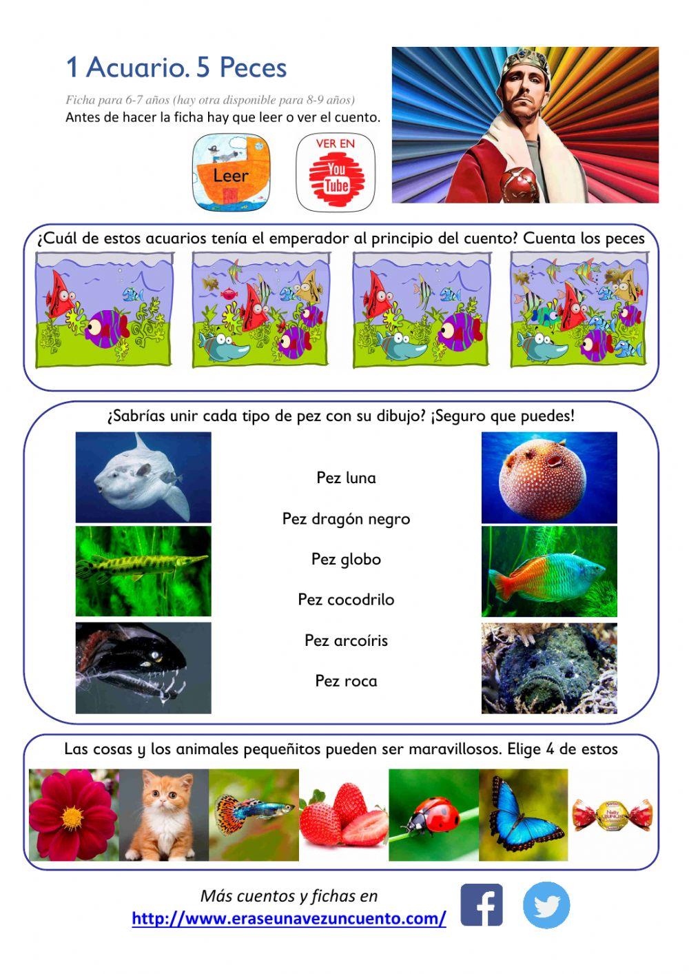 1 ACUARIO. 5 PECES. 1 ACUARIO. 5 PECES.
