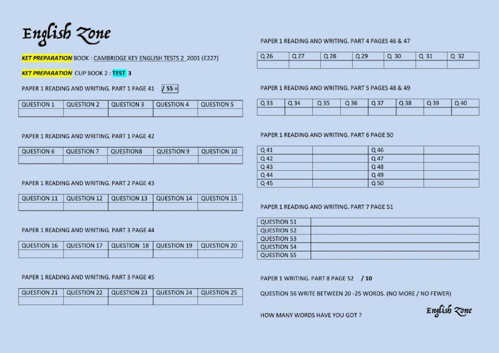 Book : cambridge key english tests 2  2001 (e227) test 3