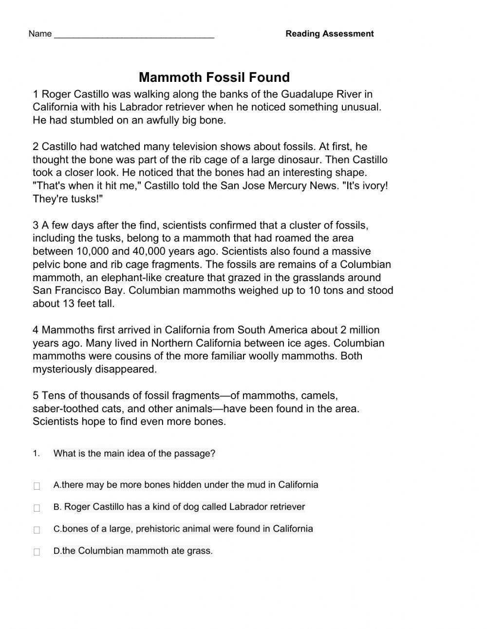 Main Idea and Supporting Detail Quiz