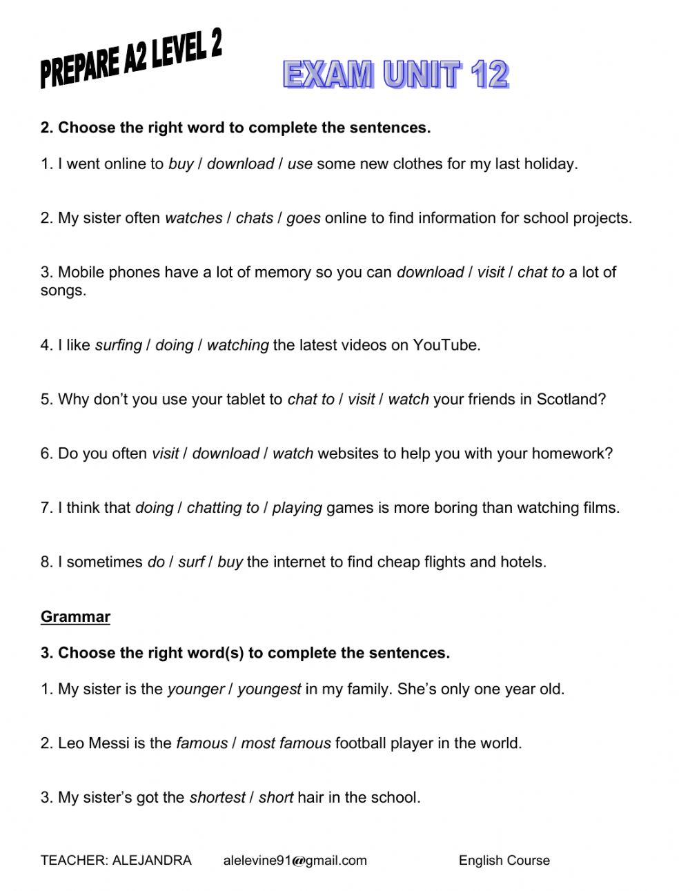 Exam unit 12 prepare a2