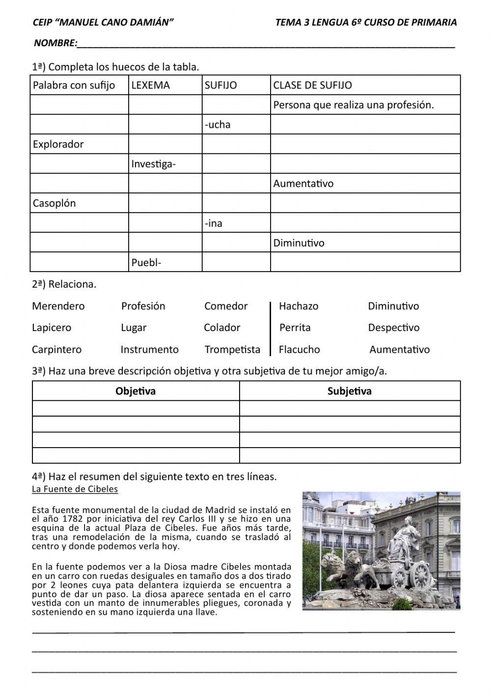 Repaso tema 3 lengua Sexto curso