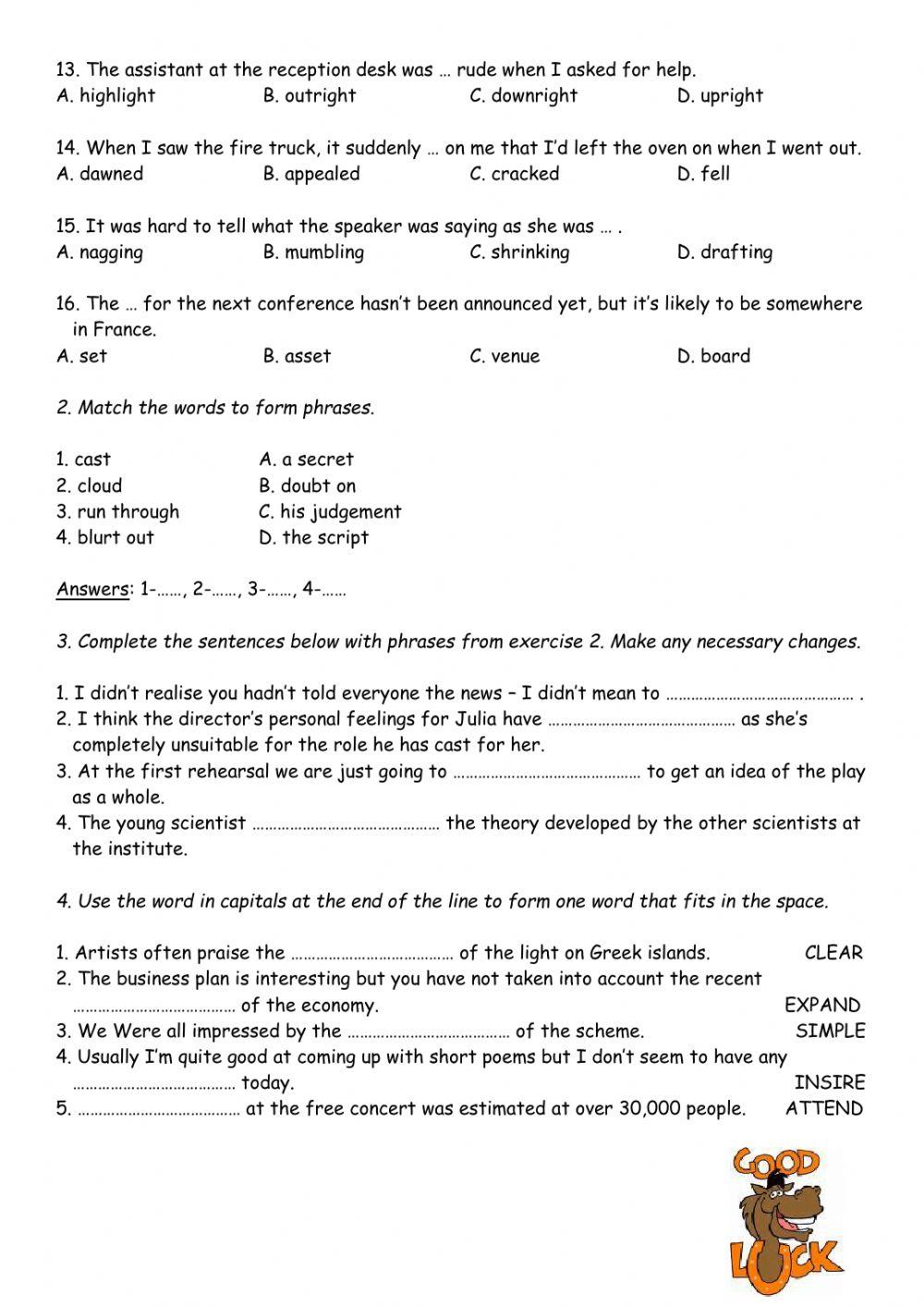 Mastermind Unit 4 Vocabulary Test