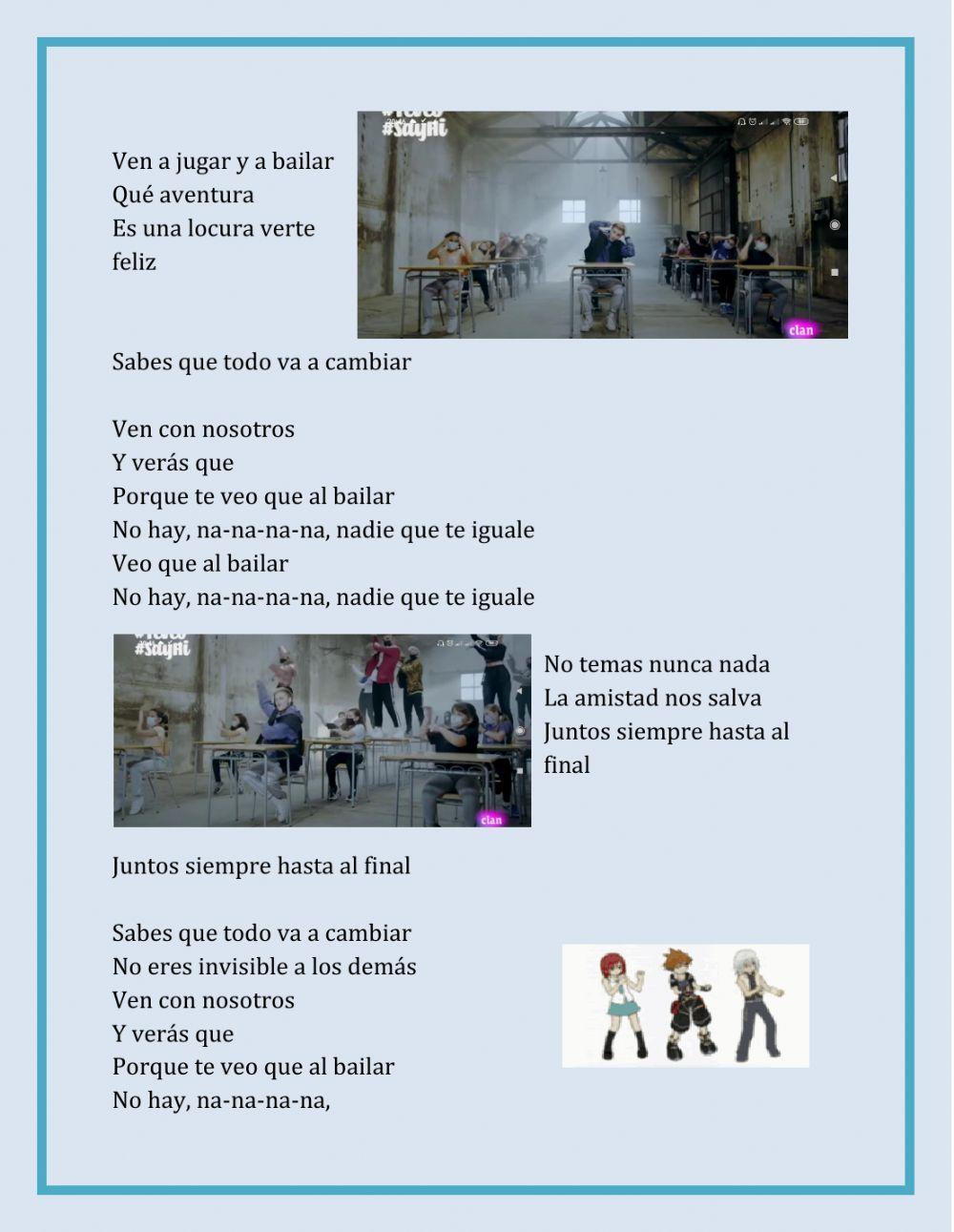 TE VEO. CANCIÓN Y LETRA PARA COMPLETAR