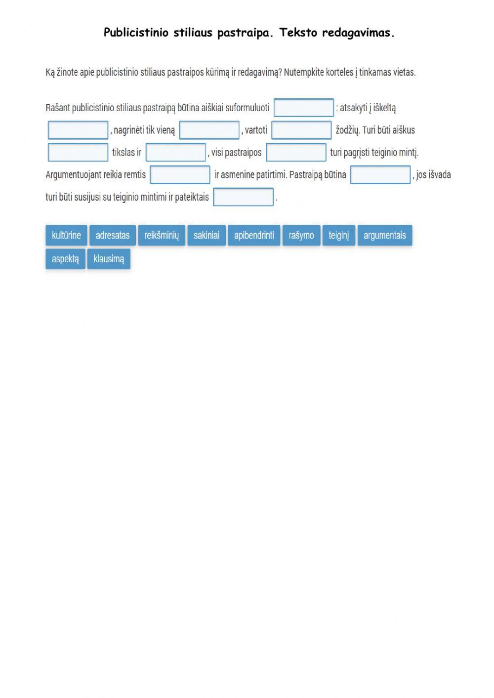Publicistinio stiliaus pastraipa.Teksto redagavimas