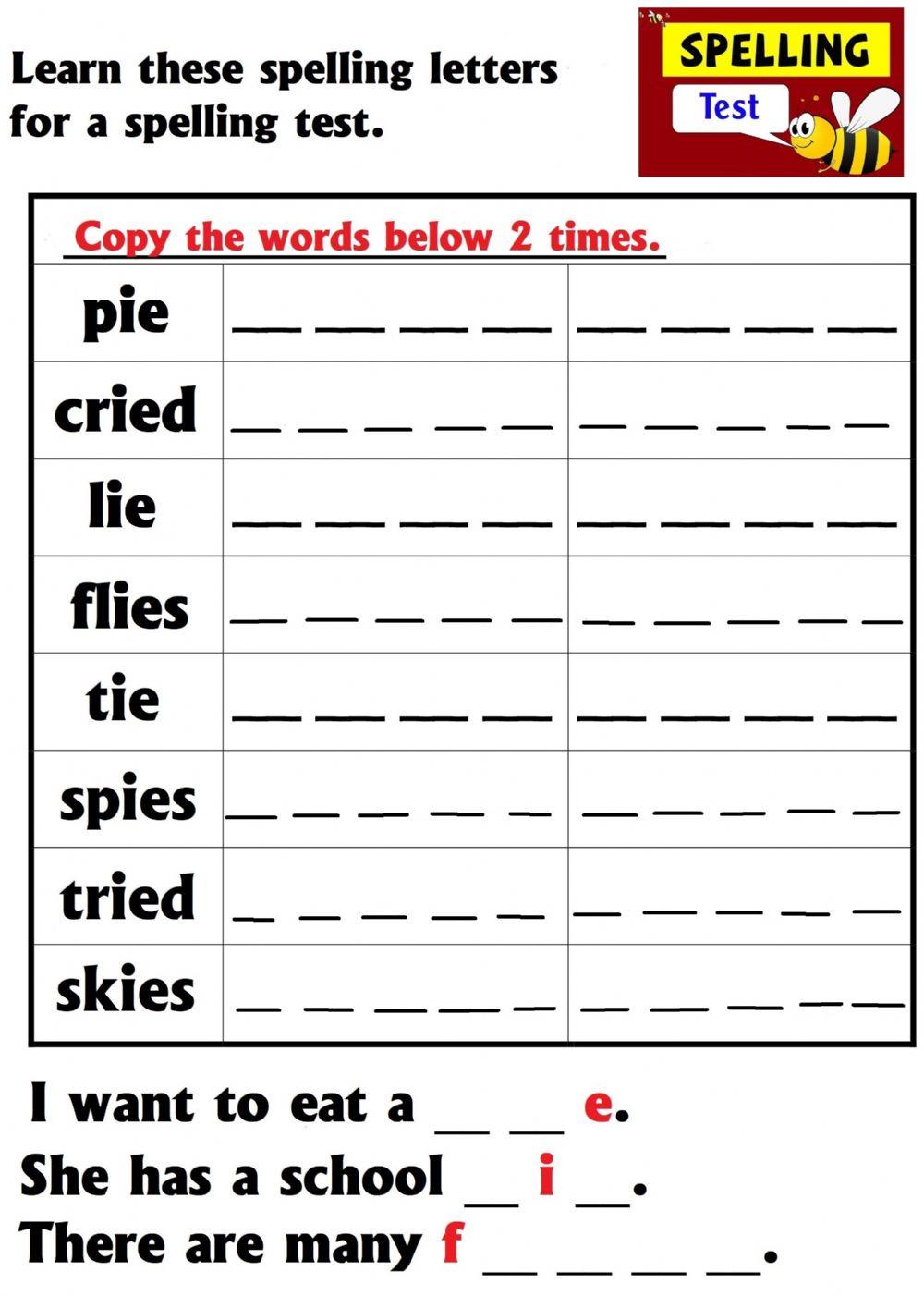 Spelling list 'ie'
