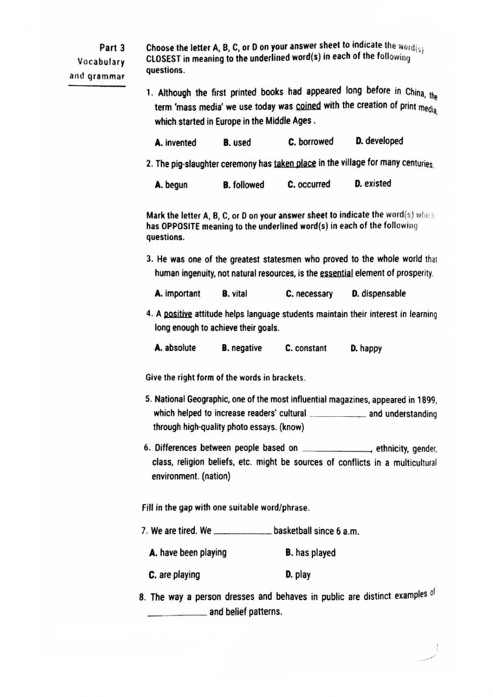 Lớp 12 Kiểm tra 45 phút( tets 12 Luyện giải)