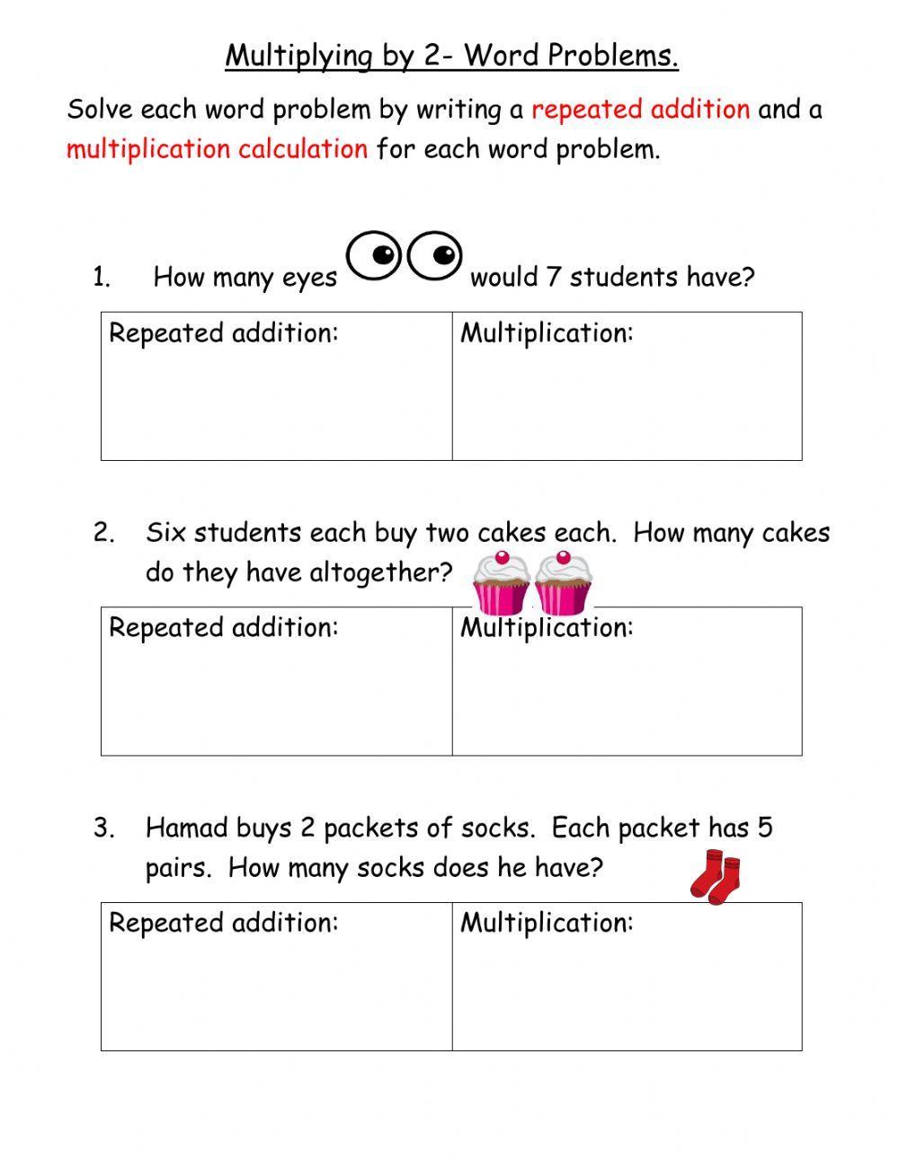 Word problems for multiplying by 2