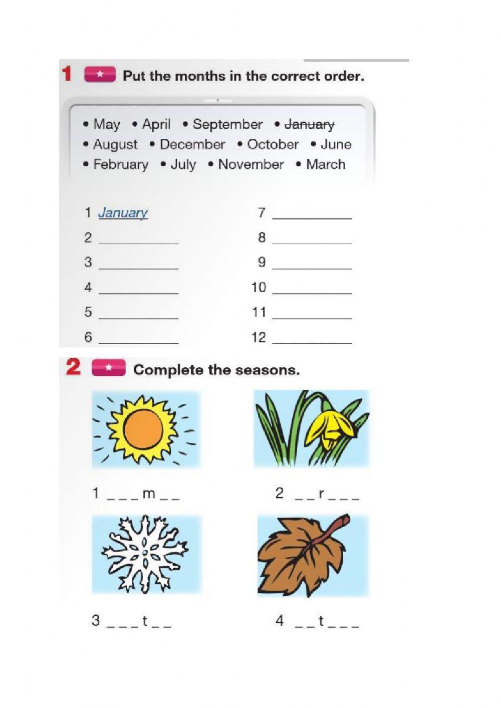 Free Printable Worksheets Months And Seasons