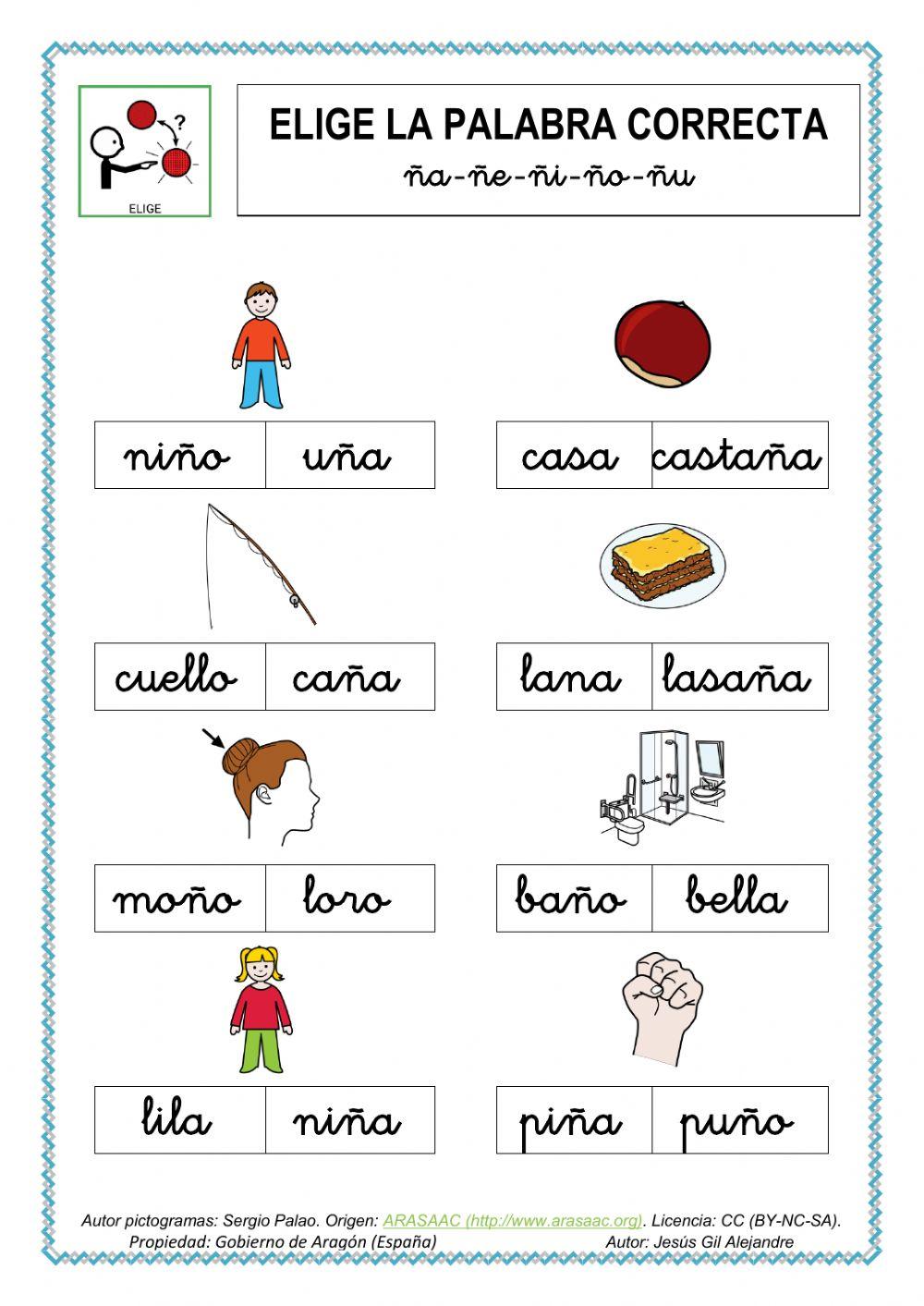 Elige la palabra correcta.ÑA ÑE ÑI ÑO ÑU