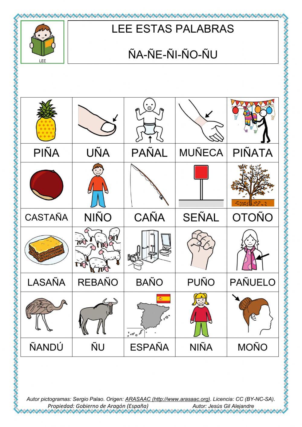 Lee estas palabras con ña ñe ñi ño ñu