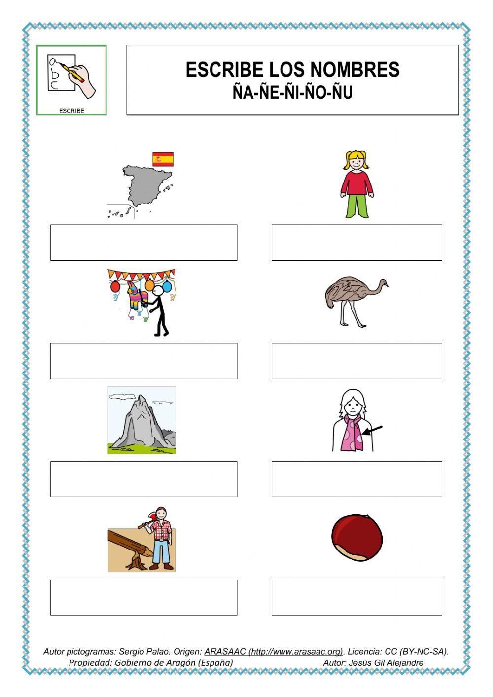 Escribe palabras con la ÑA ÑE ÑI ÑO ÑU