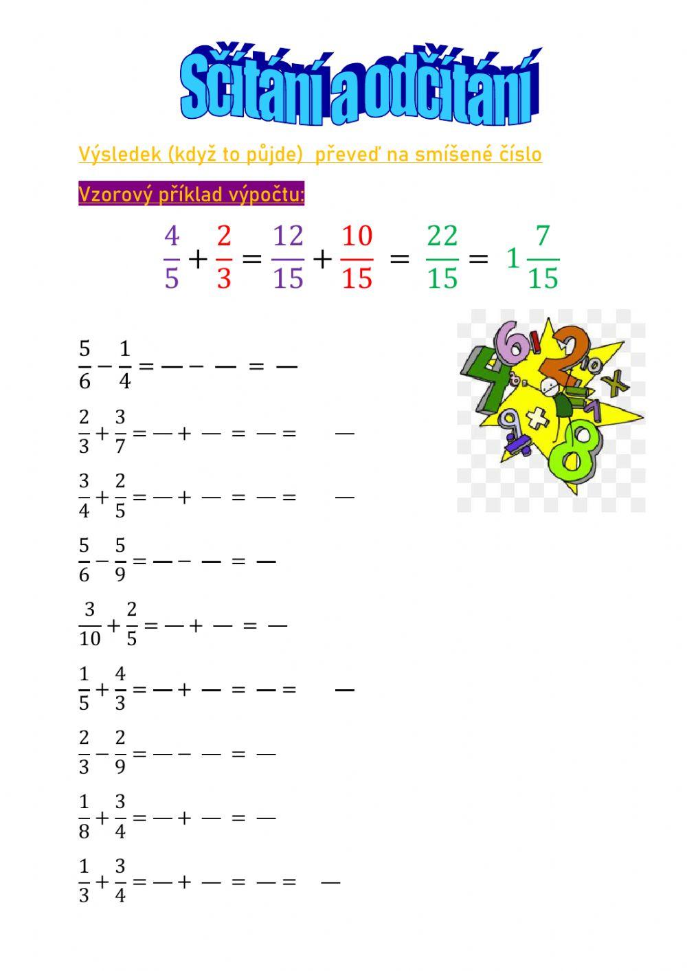 Zlomky - sčítání a odčítání