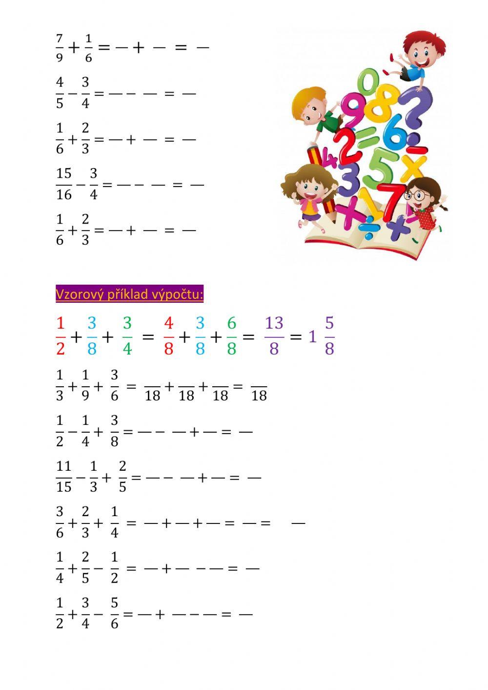 Zlomky - sčítání a odčítání