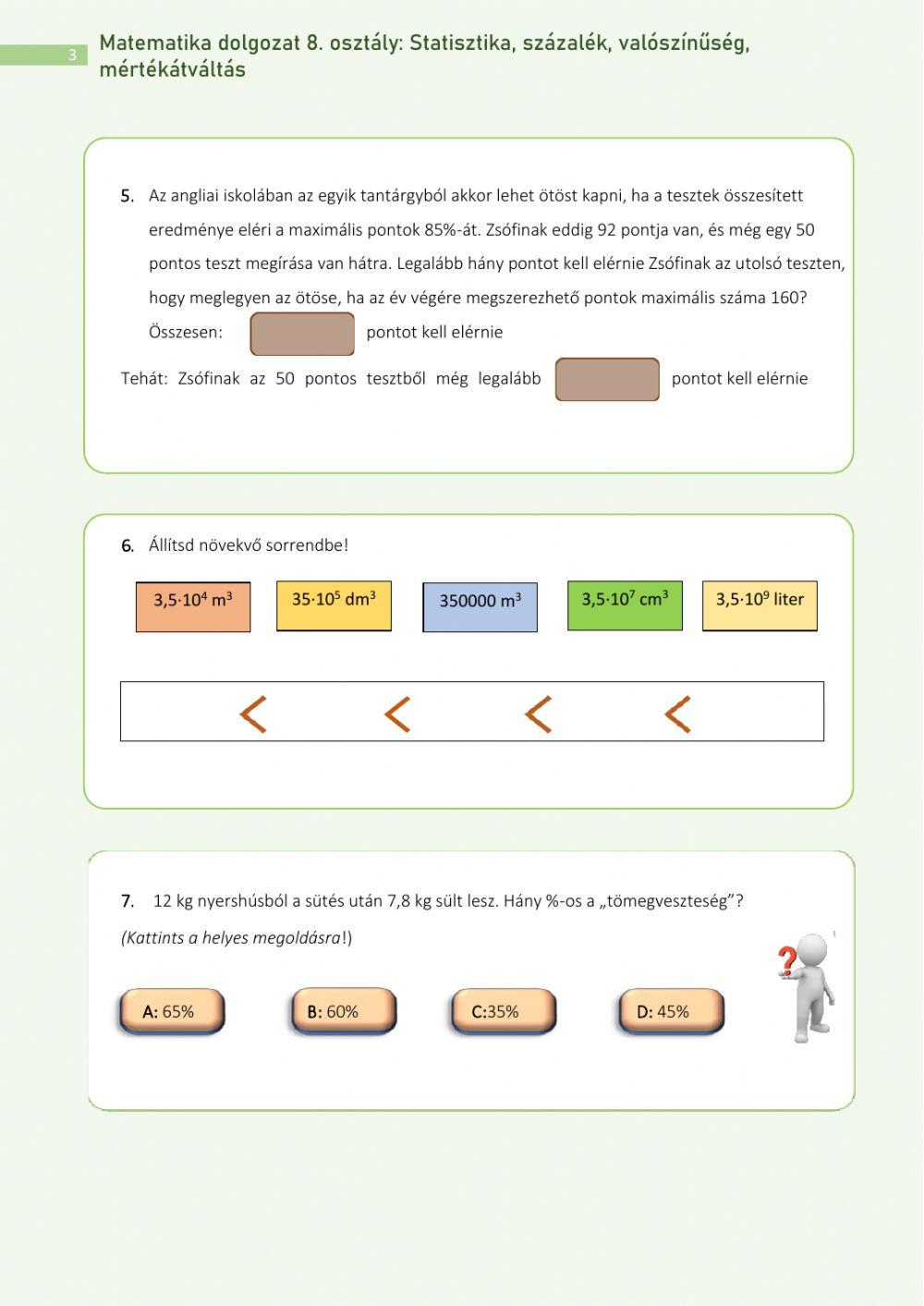 Összefoglalás: Statisztika, százalék