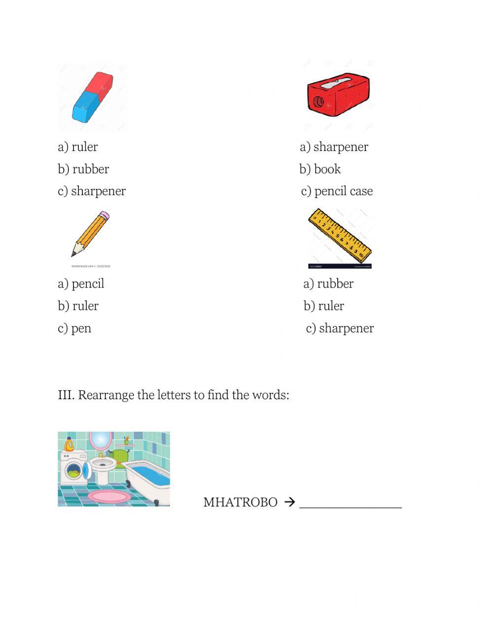 School objects - Parts of a house