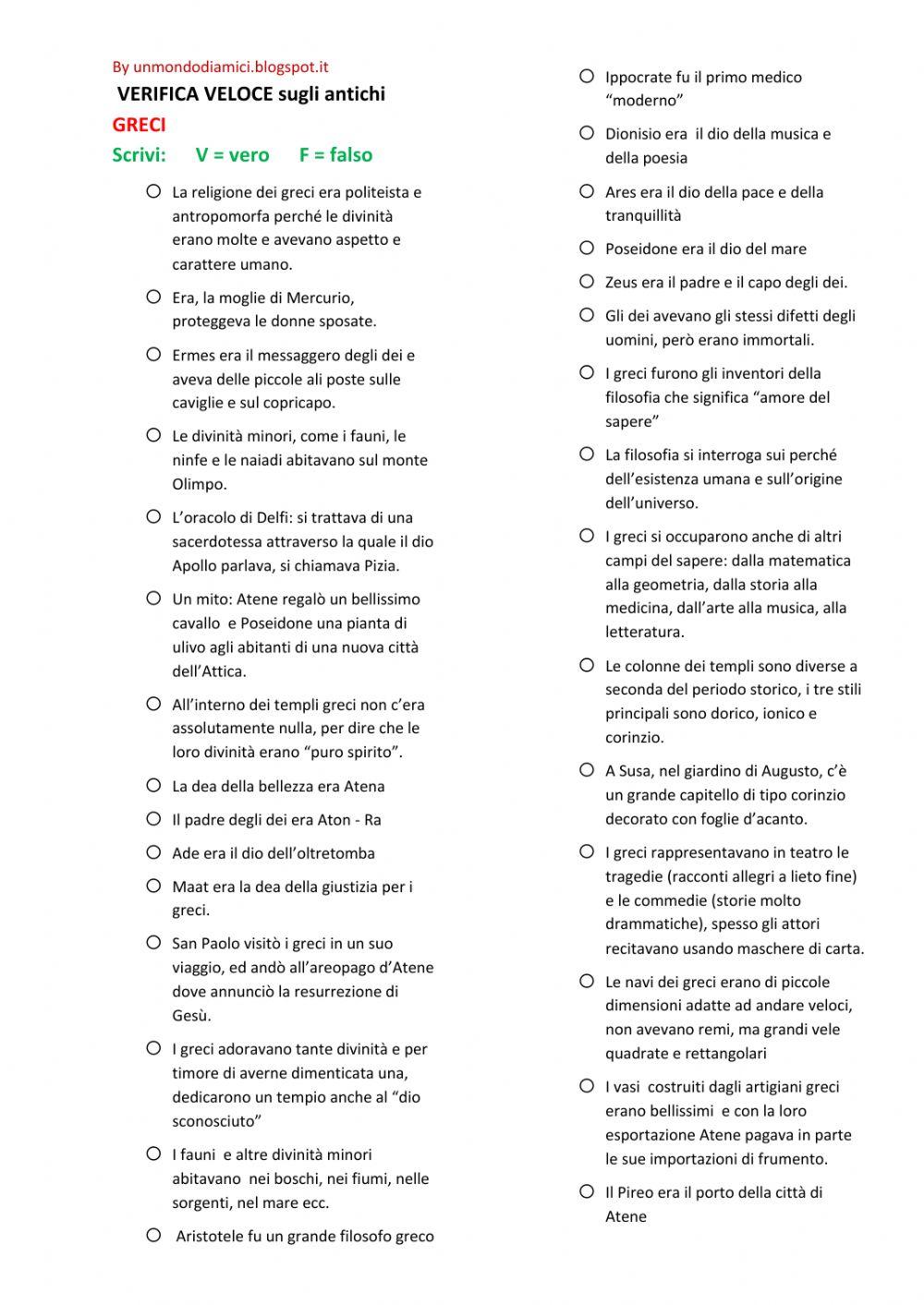 Verifica GRECI cultura e religione.