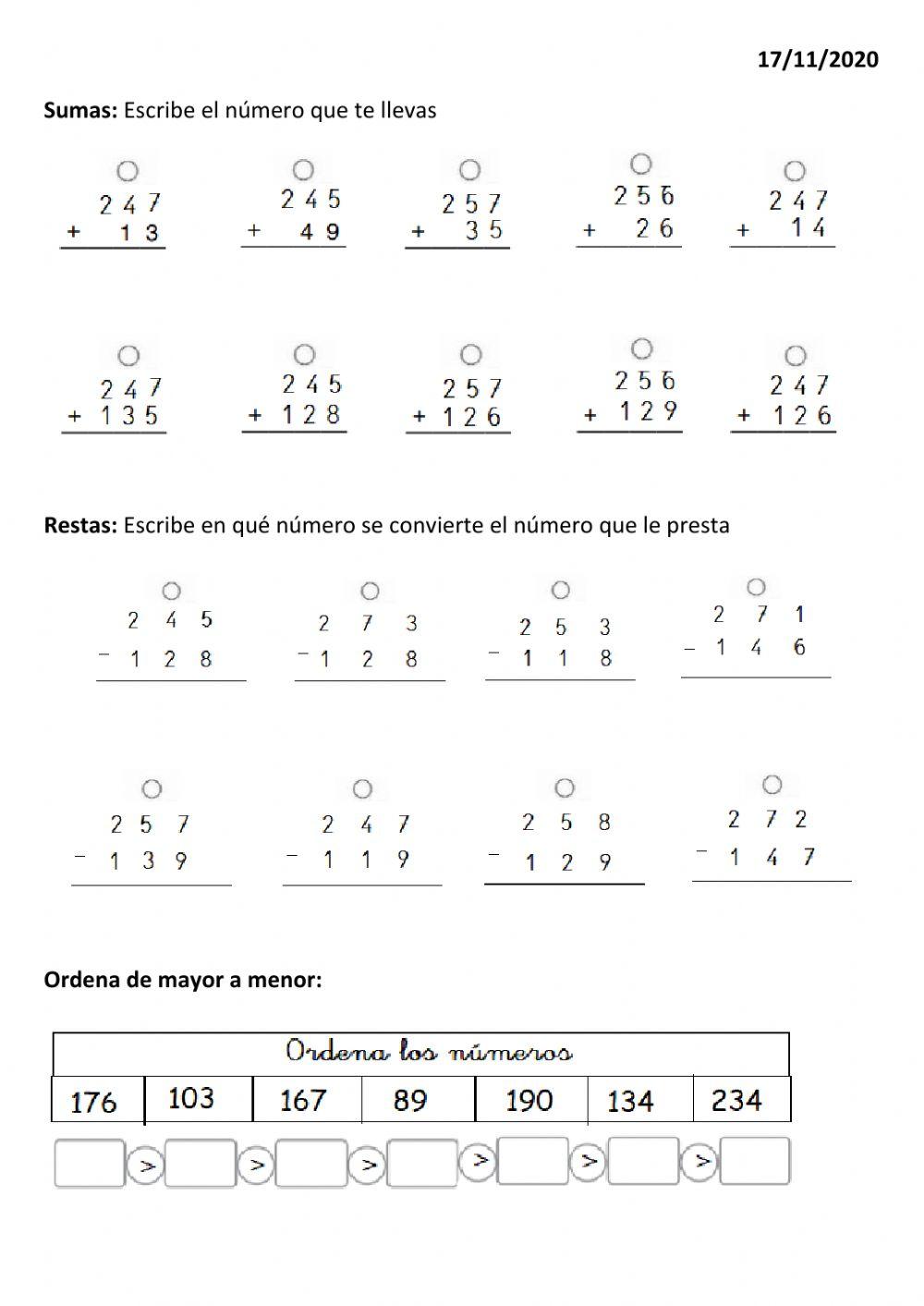 Sumas y restas con llevadas
