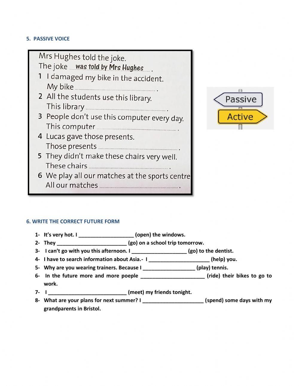 Future forms passive voive films and books adjectives