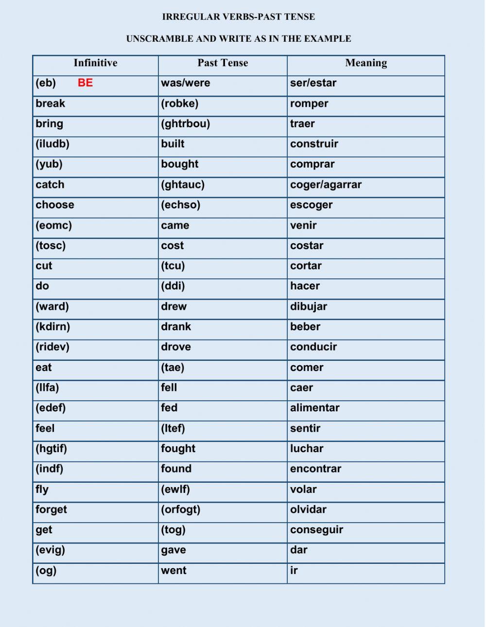 Irregular verbs past tense