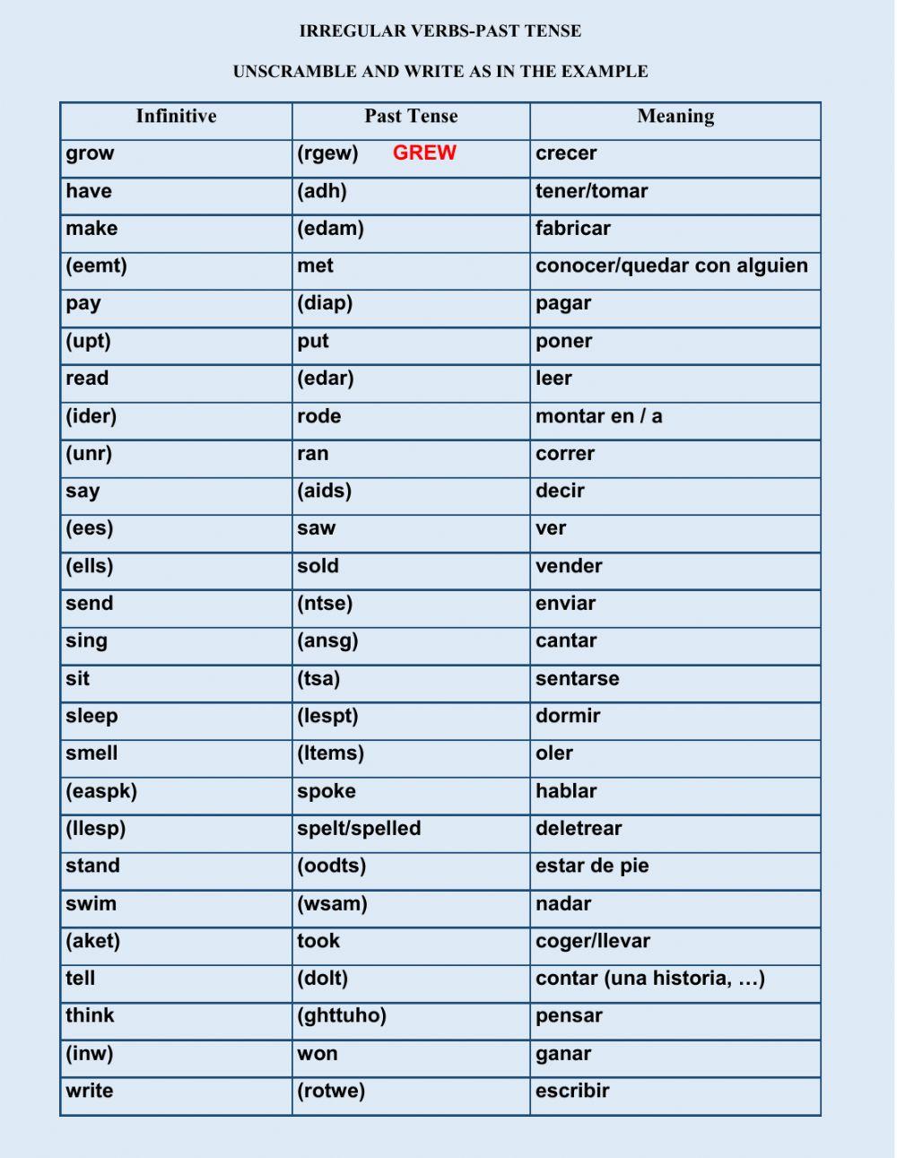 Irregular verbs past tense